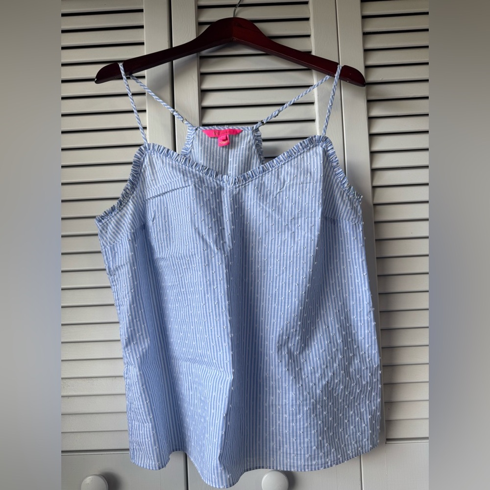 Lilly Pulitzer baby blue and white sear sucker racer back tank